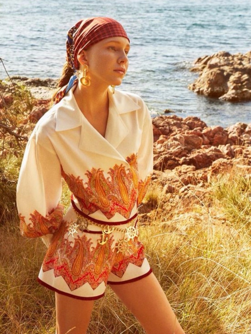 White Paisley Printed Cropped Jacket Top